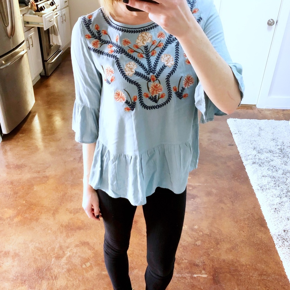 ✨THML/Anthropologie Embroidered Boho Blouse